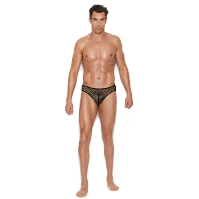 Men s Fishnet Thong Back Brief Large xlarge Black