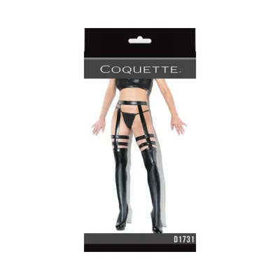 Coquette Thigh high Wetlook Stockings With Garters Black Os