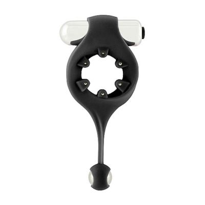 Infinity Vibrating Cockring With Dangling Ball Black