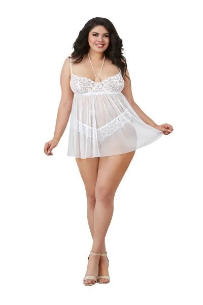 Babydoll, Restraints & G-String White Queen O/S