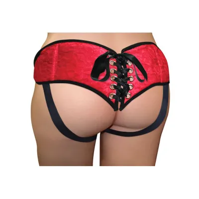 Plus Size Red Satin And Lace Corsette Strap On Harness