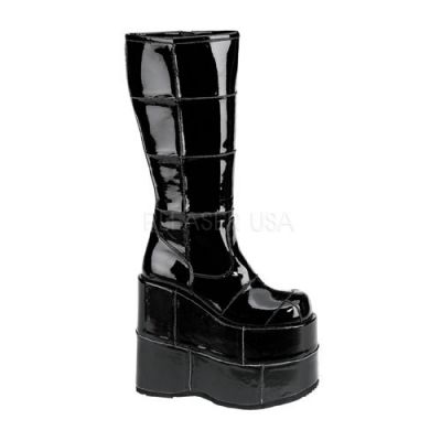 STACK 301 7 P F Goth Cyber GoGo Punk Patched Blk Pat Knee BT