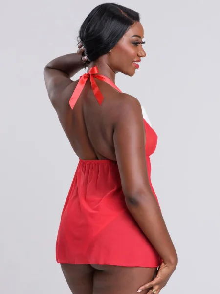 Lovehoney Holiday Pom-Pom Red Sheer Babydoll Set