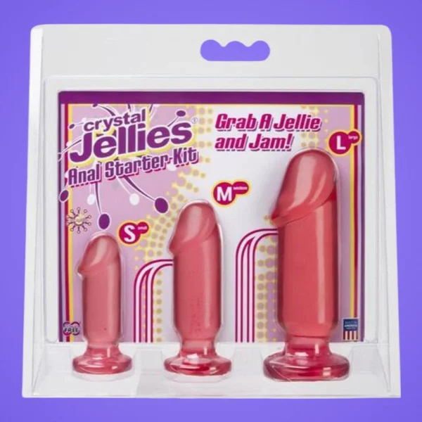 Doc Johnson Crystal Jellies Anal Starter Kit with 3 Penis Shaped Plugs - Pink