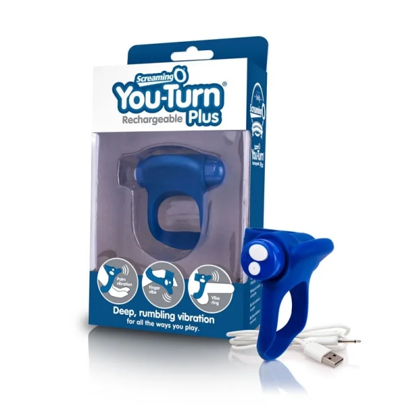 Charged You-Turn Plus Vibrating Silicone Cock Ring By Screaming O - Blueberry