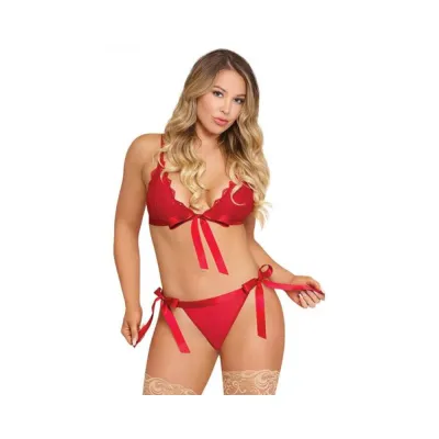 Magic Silk Sugar Spice Ribbon tie Bra Panty Set Red L xl