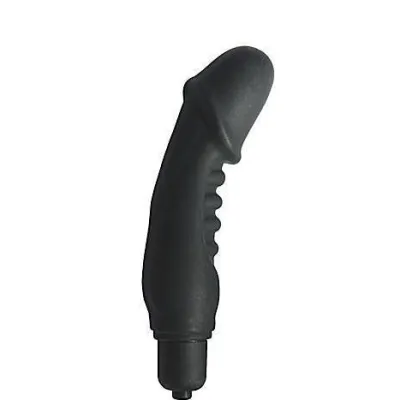 Silicone Ribbed Vibrating Penis Black