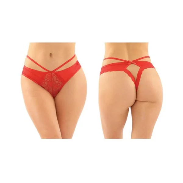 Kalina Strappy Microfiber And Lace Thong With Back Cutout 6-pack S/m Red