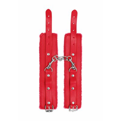 Ouch Plush Leather Hand Cuffs Red BDSM Anal Toys