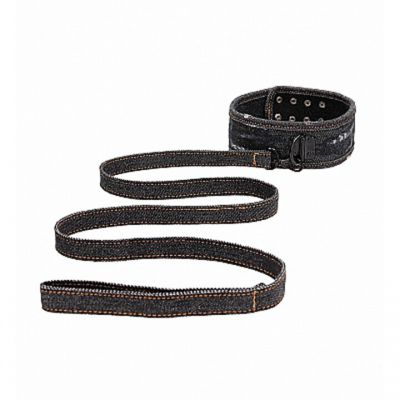 Ouch Denim in Distress Press Stud Collar and Leash