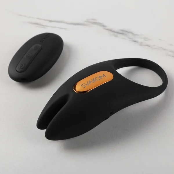 SVAKOM Winni 2 App Enabled Silicone Rechargeable Vibrating Cock Ring With Remote - Black