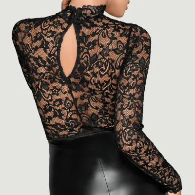 Noir Midi Dress with Soft Lace Top