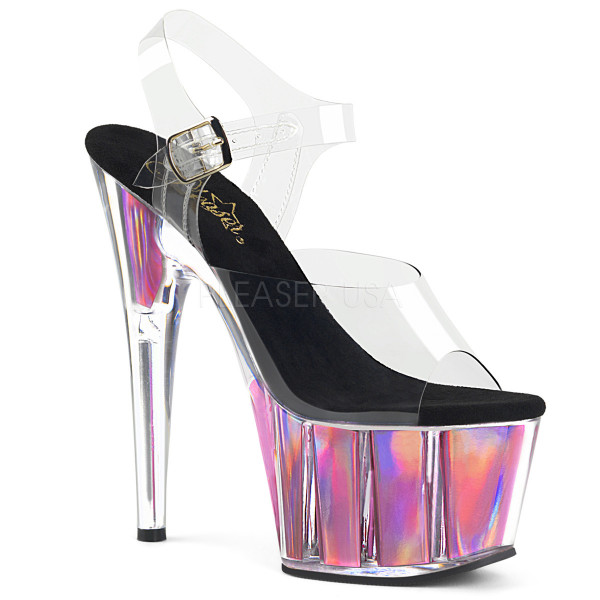 7 inches Heel, 2 3/4 inches PF Ankle Strap Sandal w/ Hologram Inserts — image 9 of 12