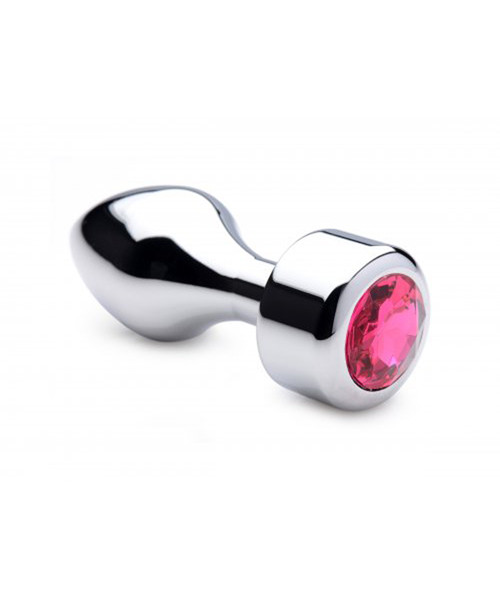 Aluminum Butt Plug With Pink Crystal - Large