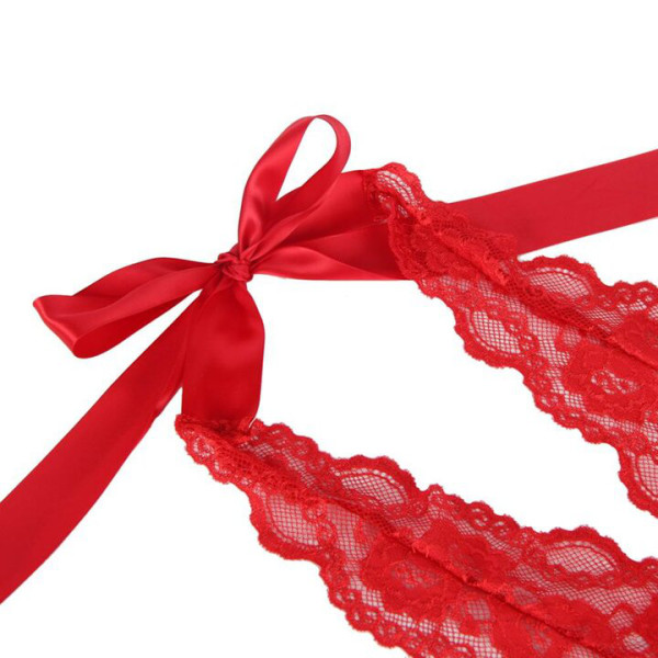 Bondara Flirt Red Sheer Ribbon Peplum Teddy
