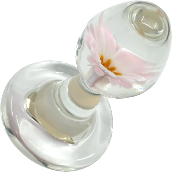 Pink Twisted Heart Flower Glass Butt Plug By Crystal Delights