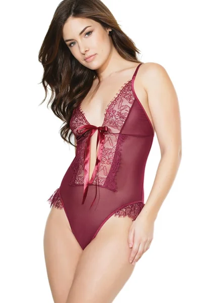 Bordeaux Babe - Claret Crotchless Teddy By Coquette