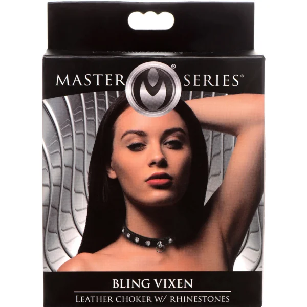 Master Series Leather Collar With Rhinestones - Clear