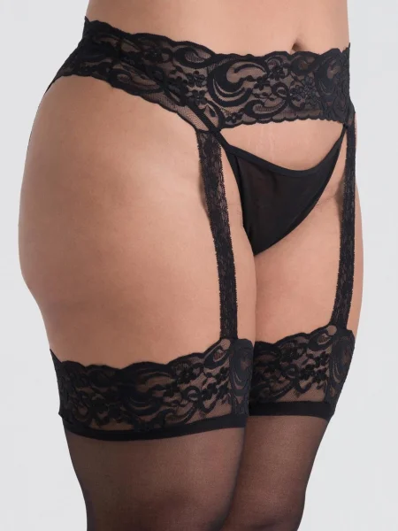 Lovehoney Plus Size Black Lace Garter Tights