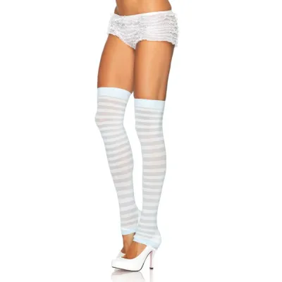 Opaque Stripe Leg Warmer O S White L Blue