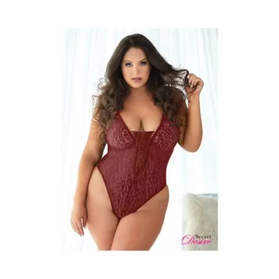 Leopard Lace Up Teddy Burgundy Burgandy 1x 2x