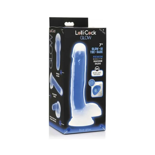 Realistic Dildos: Lollicock Glow-in-the-dark 7 In. Silicone Dildo With Balls Blue