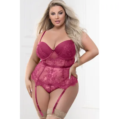 Seven Til Midnight Regency Queen 2 Piece Wine Lace Bustier Set with Panty