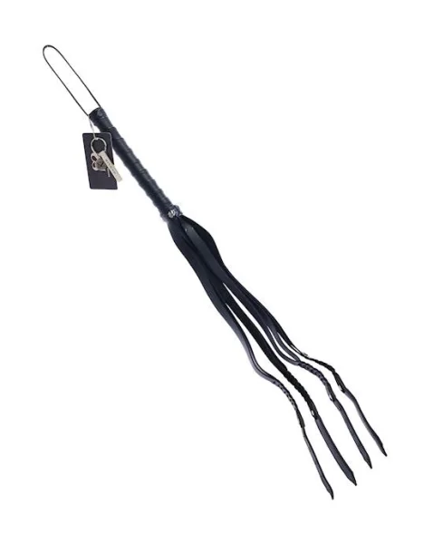 Bound X Spiked Leather Flogger With Braid Detail - Black