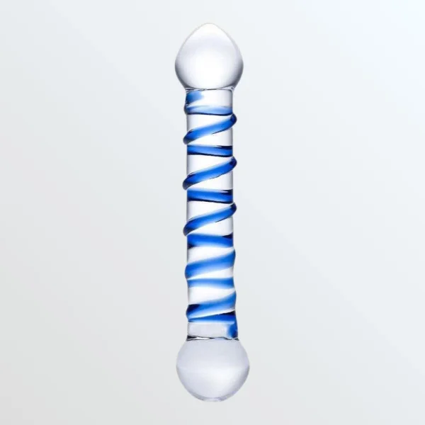 Gläs Spiral Glass Dildo - Clear & Blue