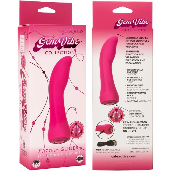 Gem Vibe Collection 7" Glider Rechargeable Waterproof Silicone G-Spot Vibrator By CalExotics - Pink