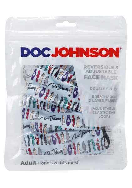 DJ Reversible and Adjustable Face Mask - Blue Toy Pattern with Black Ear Loops — image 7 of 8