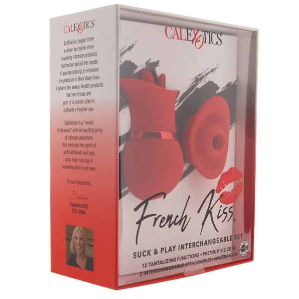 French Kiss Suck & Play Rechargeable Waterproof Silicone Interchangeable Set By CalExotics - Red