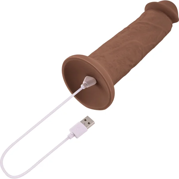Girthy Vibrating Rechargeable Waterproof 7" Silicone Suction Cup Dildo By Evolved Novelties - Caramel