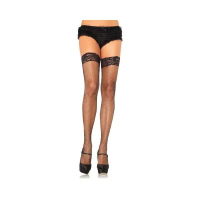 Stay Up Lycra Fishnet W lace Top Thigh Hi O s Black