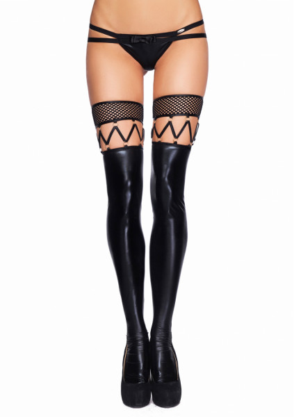 MARICA Wetlook, Fishnet and Strappy Stockings - Black - Romantic Underwear