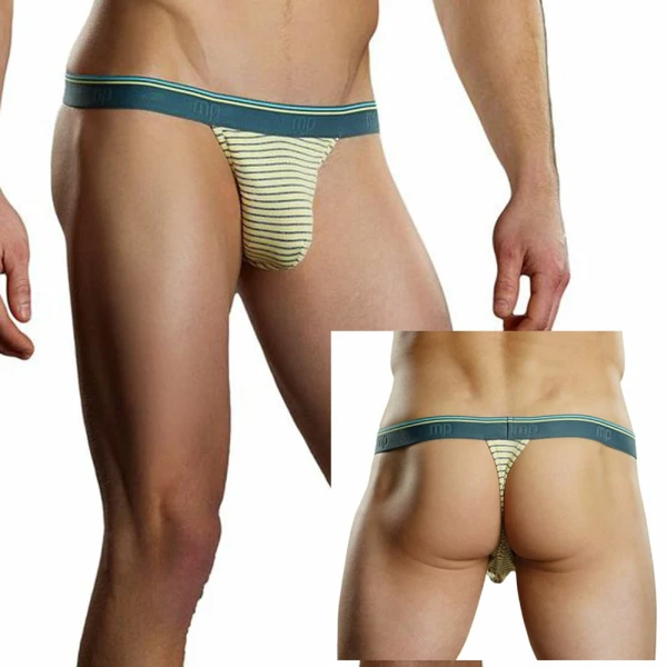 Male Power Heather Stripe Bong Thong Yellow L/XL