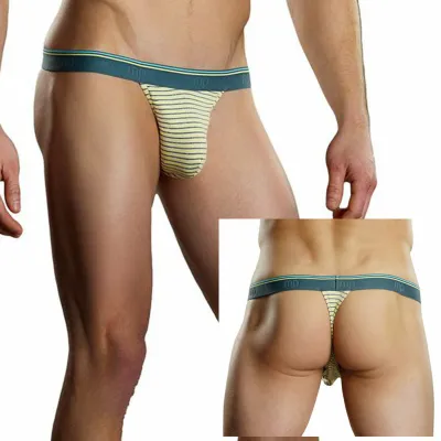 Male Power Heather Stripe Bong Thong Yellow L XL