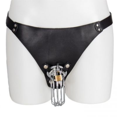 Bondara Luxe Leather Male Chastity Harnes with Cock Cage