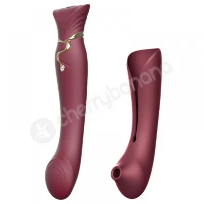 Zalo Queen Wine Red G spot Pulse Wave Vibrator with Suction Sleeve