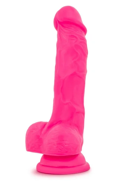 Neo - 7.5 Inch Dual Density Cock With Balls - Neon Pink