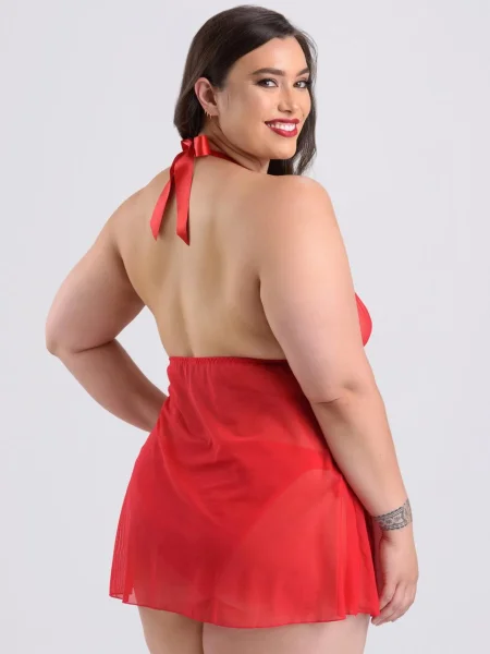 Lovehoney Plus Size Holiday Pom-Pom Red Sheer Babydoll Set