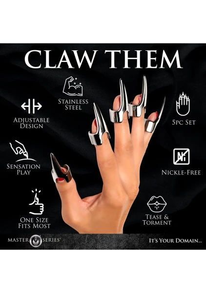 Master Series Clawed 5-Piece Sensational Fingertip Play Rings - Stainless Steel