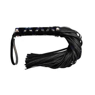 Short Leather Flogger With Studded Handle Black