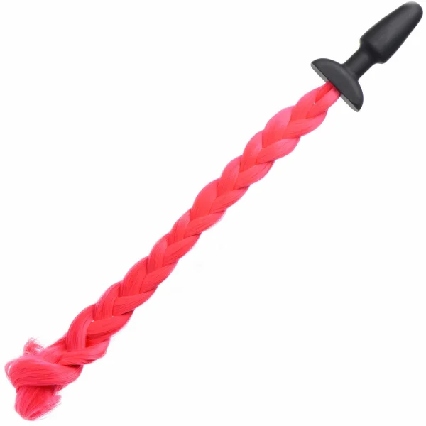 Tailz Black Silicone Anal Plug With Hot Pink Pony Faux Fur Tail