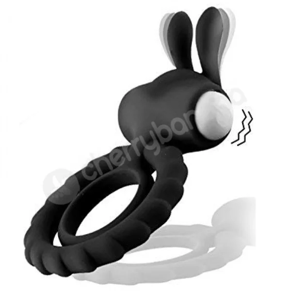 Cherry Banana Black Rabbit Vibrating Cock & Balls Ring