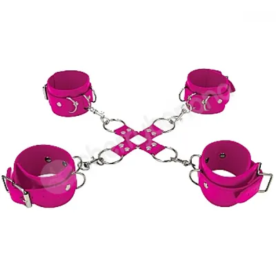 Ouch Pink Leather Hand And Leg Cuffs