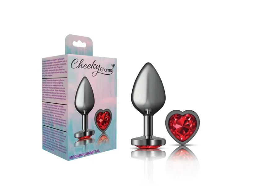 Cheeky Charms Gunmetal Grey Butt Plug with Red Heart Gem — image 5 of 9