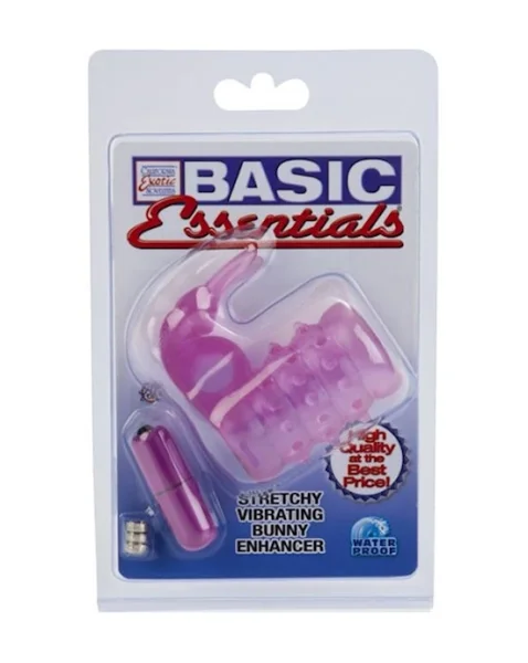 Basic Essentials Stretchy Vibrating Bunny Enhancer - Pink - O/s