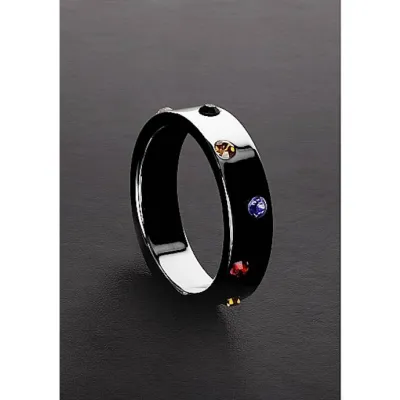Wide Band Stainless Steel Rainbow Gem Ring 50mm Silver
