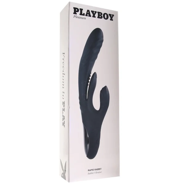 Playboy Pleasure Rapid Rabbit Waterproof Rechargeable Silicone Dual Stimulation Vibrator - Black